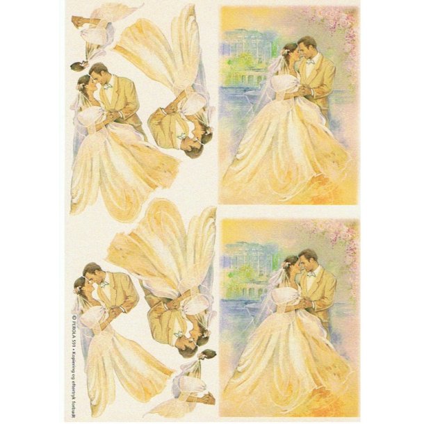 3D ark - Bryllup, brudepar, glimmerpapir, gyldne farver