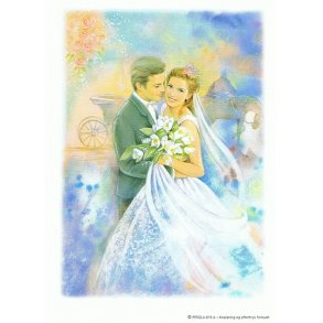 3D ark - Bryllup, brudepar, hestevogn, stor A4, 3 ark i alt