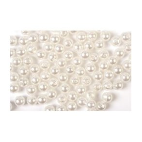 Voksperler, glas, hvid, 4mm hul 1, 70stk