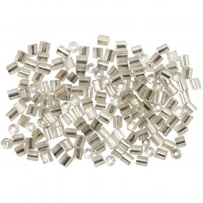 Rrperle, glas, 4mm hul 1, slv, ca 40g