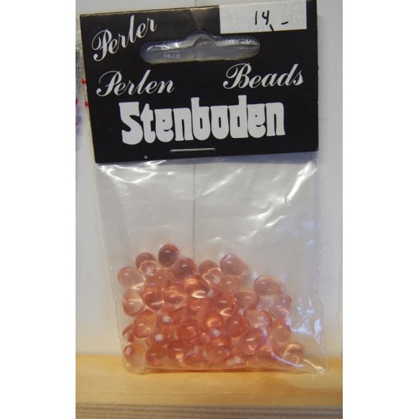 Glasdråber, 6x9mm hul ø1, rosa, 50stk