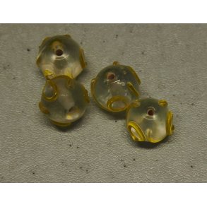 Glasperle, knap m/gul blomst, hndlavet 15mm