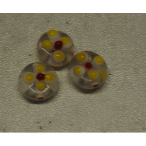 Glasperle, knap med gul blomst, hndlavet 10m