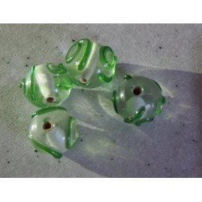 Glasperle, kugle m/mnster grnt, hndlavet 15mm