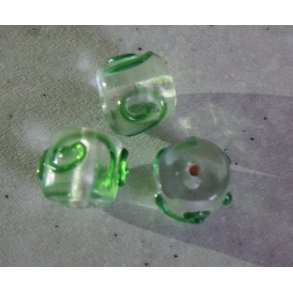 Glasperle, cylinder m/grnt mnster, hndlavet 12