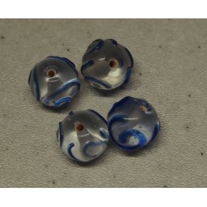 Glasperle, kugle m/mnster mrk blt, hndlavet 1