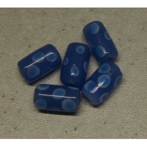 Glasperle, cylinder mrk bl m/lyse bl pletter, h