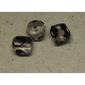 Glasperle, cylinder m/sort mnster, hndlavet 12x