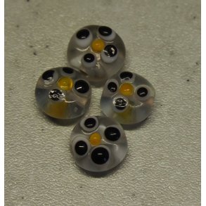 Glasperle, knap m/sort blomst, hndlavet 12mm