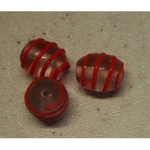 Glasperle, cylinder m/rdt mnster, hndlavet 12x