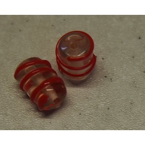 Glasperle, cylinder m/rdt mnster, hndlavet 10x