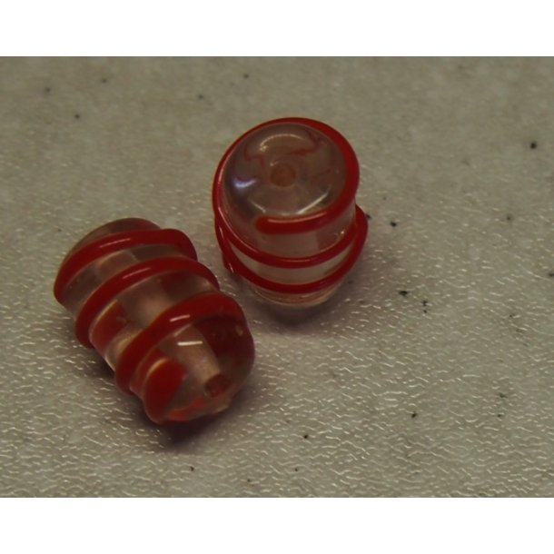 Glasperle, cylinder m/rdt mnster, hndlavet 10x
