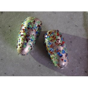 Glasperle, ggeformet m/bl. farver, hndlavet 12x