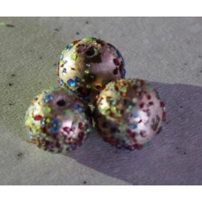 Glasperle, kugle m/bl. farver, hndlavet 12mm hul