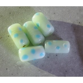 Glasperle, lys bl cylinder m/bl pletter, hndlav