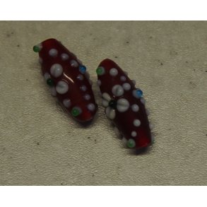 Glasperle, rd cylinder m/bl farver mnster, hndl