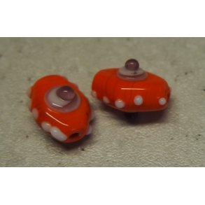 Glasperle, orange cylinder m/bl farver mnster, h