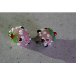 Glasperle, lilla cylinder m/bl farver mnster, hn