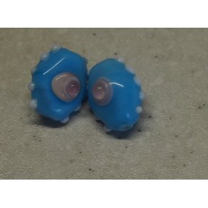 Glasperle, bl cylinder m/bl farver mnster, hndl