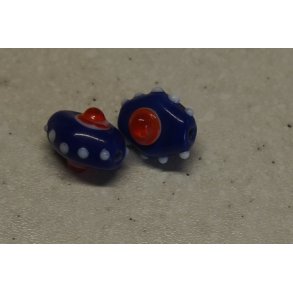 Glasperle, mrk bl cylinder m/bl farver mnster