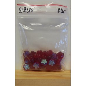Glasperler, blomst, 8mm, rd iris, ca 14g