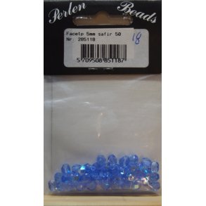 Glasperler - facet, 5mm, safir, 50stk