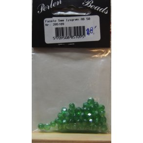 Glasperler - facet, 5mm, lysgrn AB, 50stk