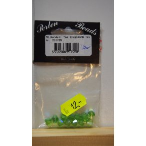Glasperler - facet MC rondell, 7mm, lysgrn, 12stk