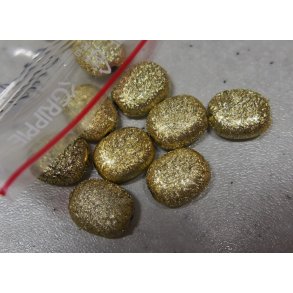 Guld perle, knap, plast, �6x2mm/�1mm, 20stk