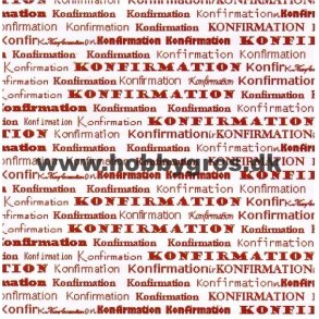 konfirmation, kort 14x28 cm, hvid m/r�d skrift