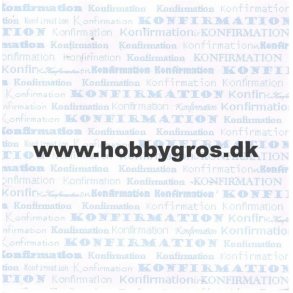 konfirmation, kort 14x28 cm, hvid m/lys bl� skrift