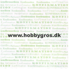 konfirmation, kort 14x28 cm, hvid m/gr�n skrift