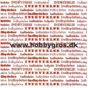 Indbydelse, kort 14x28 cm, hvid m/m�rker�d tekst