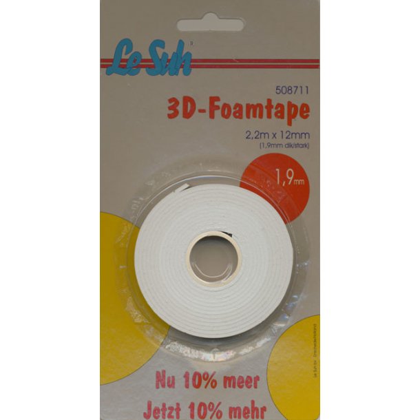 3D foam tape/skumtape 1,9mm tyk, 12mm bred og 2m lang