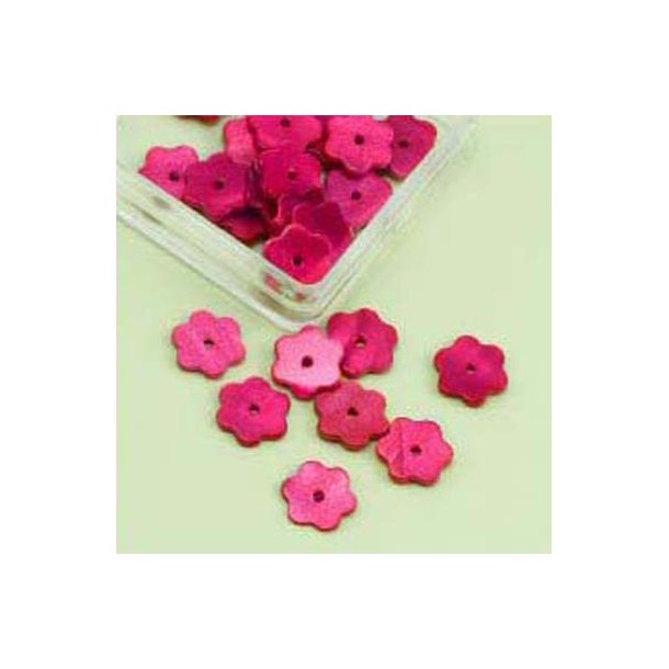 Blomst, flad, 12mm hul 1,5mm, pink, 25stk