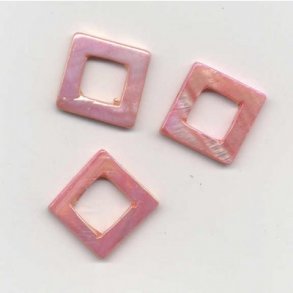 Firkantet, flad, 20x20mm hul �1mm, koralr�d, 3stk