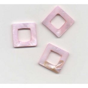 Firkantet, flad, 20x20mm hul �1mm, rosa, 3stk