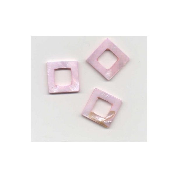 Firkantet, flad, 20x20mm hul 1mm, rosa, 3stk