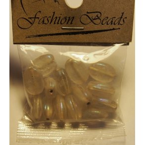 Glasperler, klare m/perlemorskr, 14stk