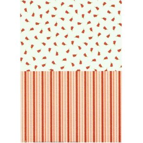 Basispapir 2 delt, r�d m/blomster og striber