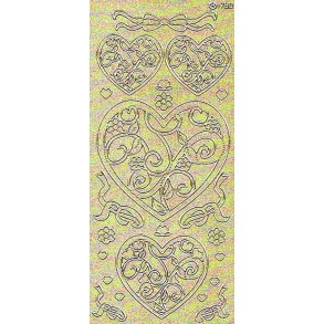 Stickers - Glitter guld m/s�lvkant, Pynt - hjerter