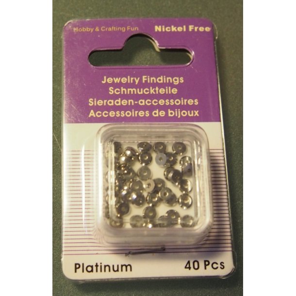 Metal perle, slv, 40 stk, nikkelfri