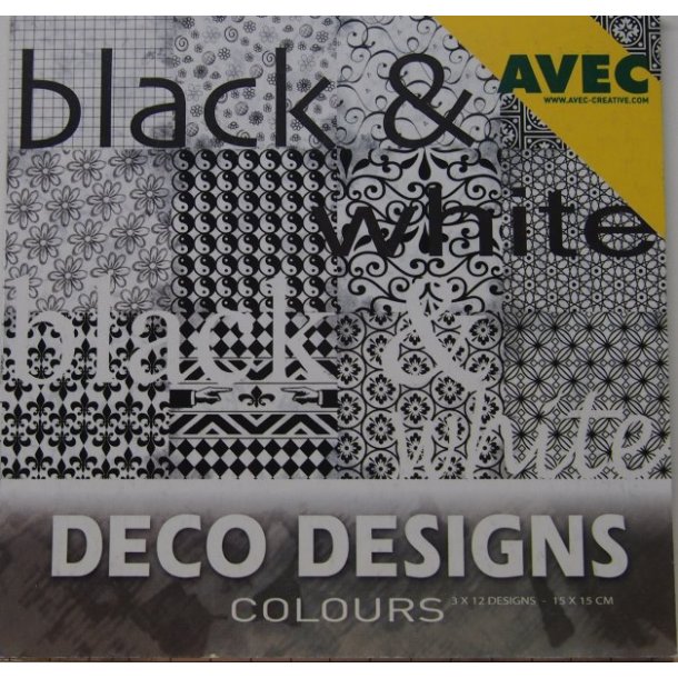 Deco, 3x12 designs, 15x15cm, Sort/hvid