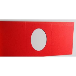 Kort m/ovalt hul, 14,7x21cm, r�d l�derlook, 1stk.