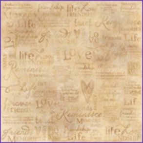 Scrappapir ca. 30X30cm, sandfarvet m/tekster, 90g