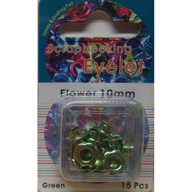 Eyelet, blomst, 10mm, 15 stk, grn