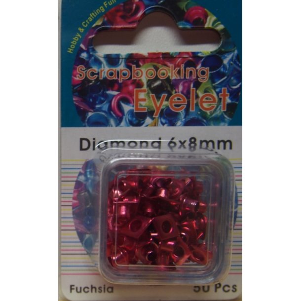 Eyelet, diamand, 6x8mm, 50 stk, fuchsia