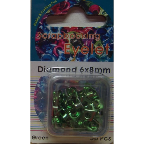 Eyelet, diamand, 6x8mm, 50 stk, grn