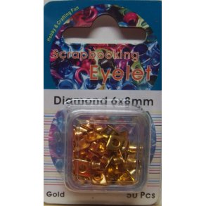 Eyelet, diamand, 6x8mm, 50 stk. guld