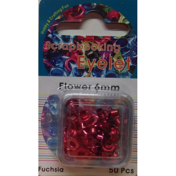 Eyelet, blomst, 6mm, 50 stk, fuchsia